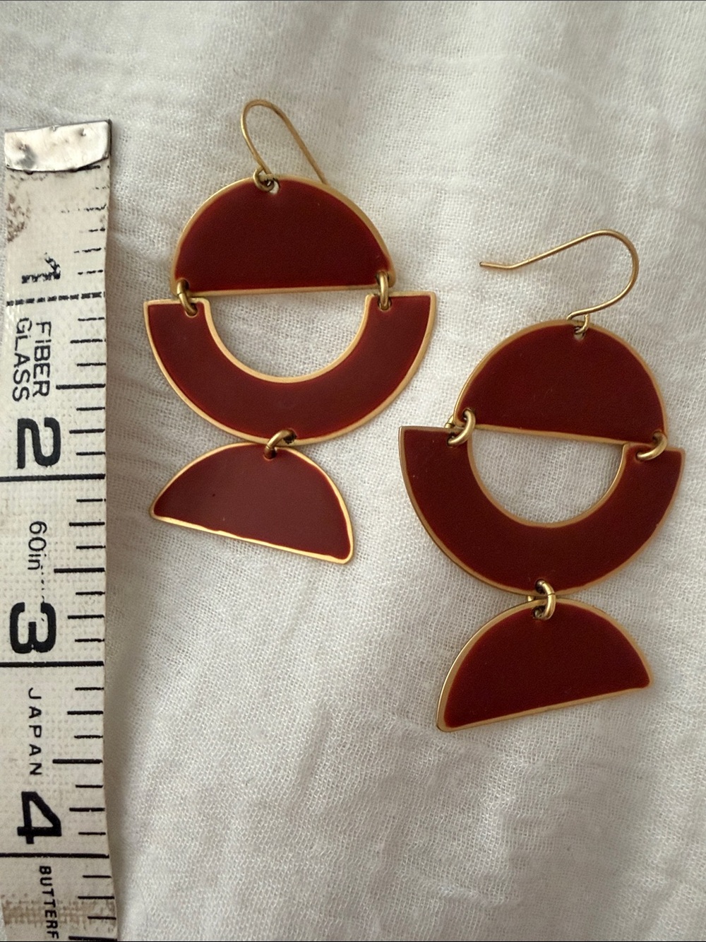 Madewell Rust Red and Gold Geometric Dangle Earrings